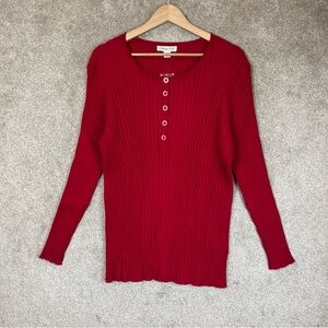 Coldwater Creek Sweater Womens 2X Red Pullover Ribbed Stretch Long Sleeve- 4232